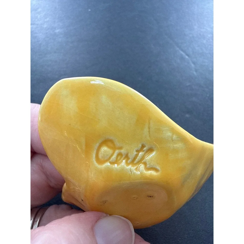 Oerth Studio Pottery Heart Trinket Dish Mustard Yellow Dream Ceramic Signed Bowl